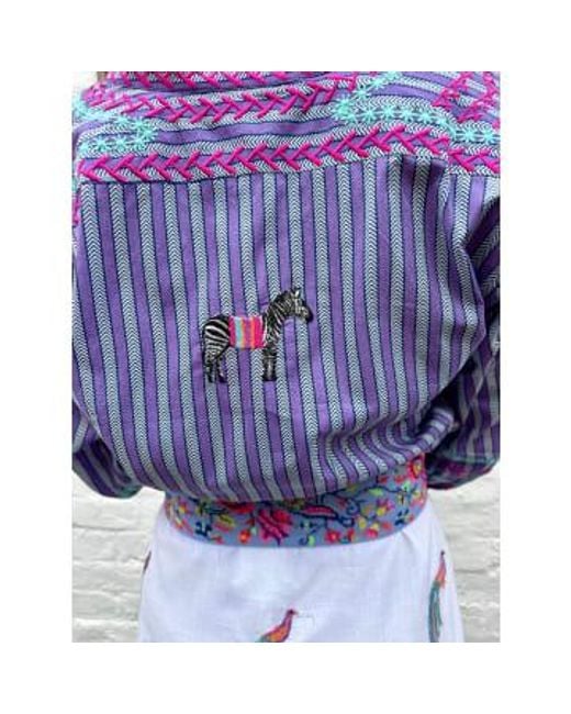 Nimo With Love Purple Striped Magnolia Blouse With Zebra Embroidery
