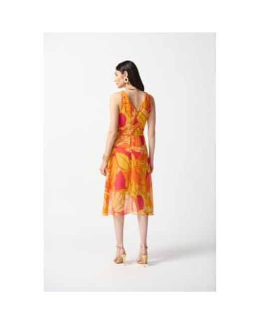 Joseph Ribkoff Orange Chiffon Tropical Print Fit And Flare Dress