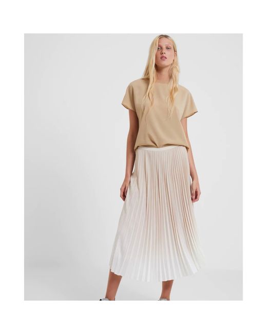 French Connection Natural Shifting Sand White Ombre Sunburst Pleated Midi Skirt