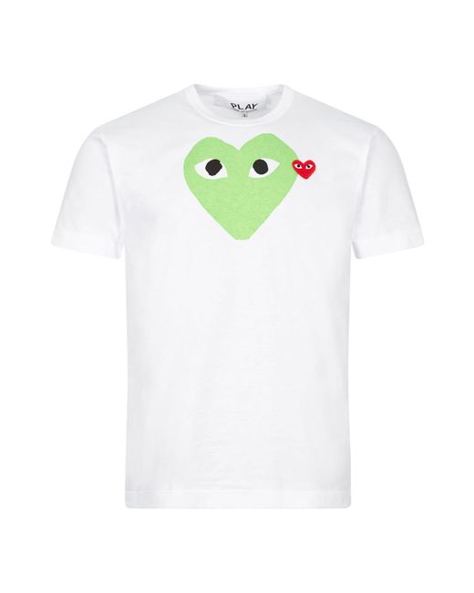 COMME DES GARÇONS PLAY Heart Logo Green T-shirt in White for Men | Lyst