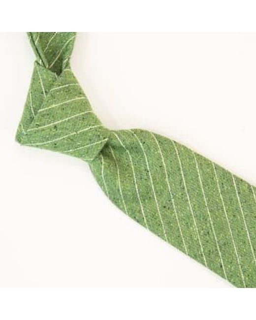 40 Colori Green Pin Striped Silk, Linen & Cotton Blend Tie Silk for men