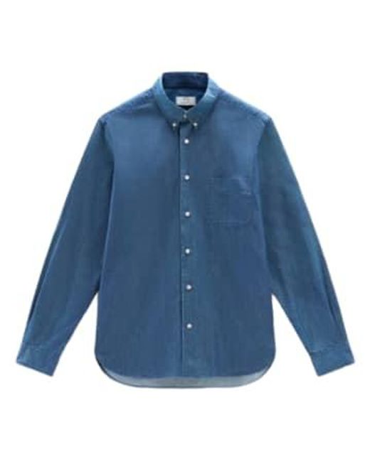 Woolrich Blue Classic Chambray Shirt Bleached S for men