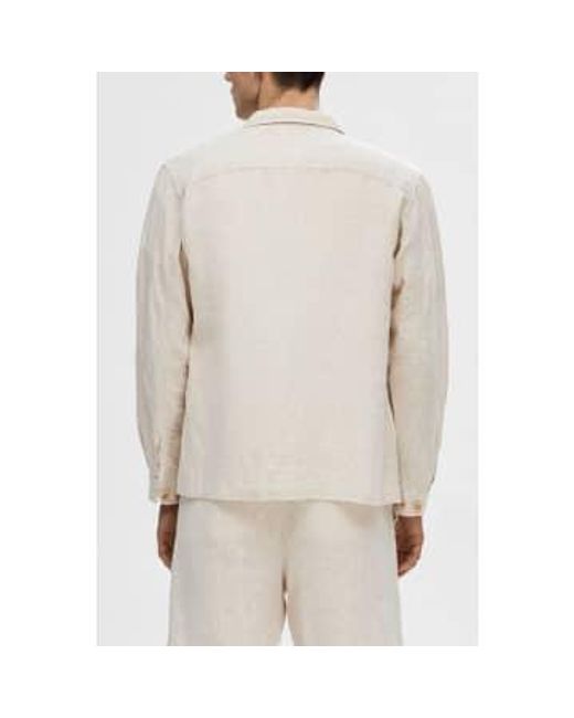 SELECTED White Pure Cashmere Mads Linen Overshirt for men