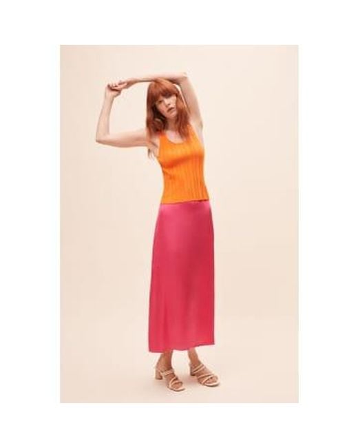 Suncoo Pink Fun Satin Plain Midi Skirt
