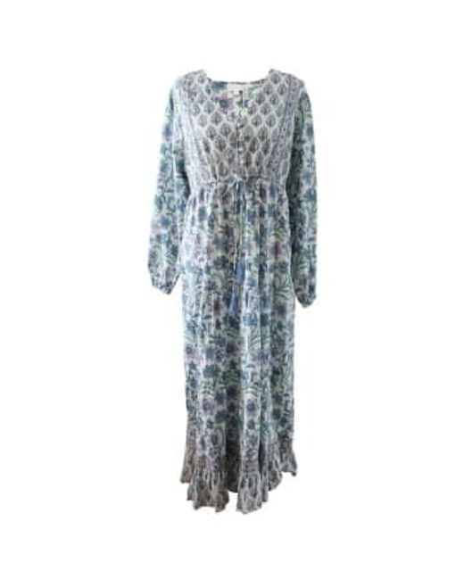 Block Printed Lilac Floral Cotton Dress Cassidy di Powell Craft in Blue
