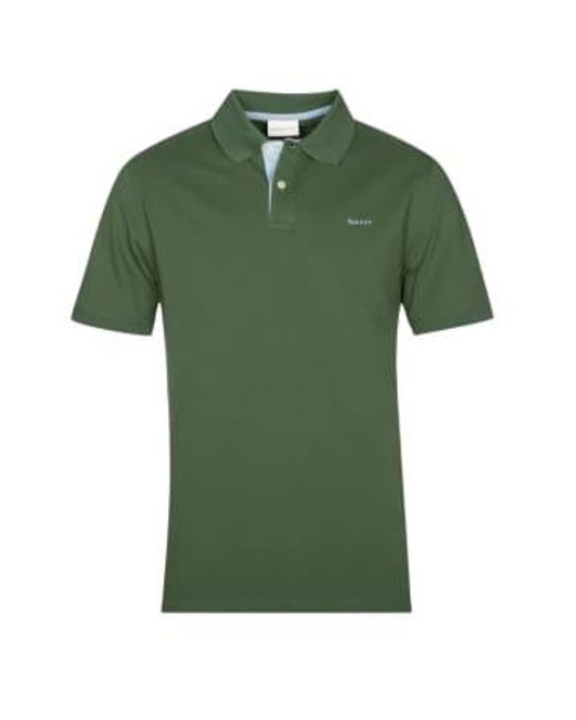 Gant Green Contrast Piqué Polo Shirt for men