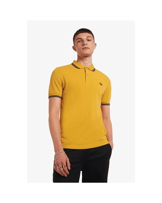 Fred Perry Cotton Slim Fit Twin Tipped Polo Gold & Black in Yellow for Men  | Lyst