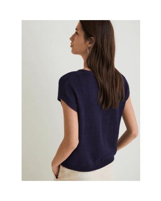V Neck Top In Navy From di Yerse in Blue