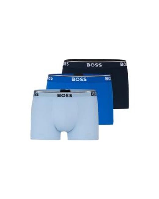 Boss Blue 3-pack Of Stretch Cotton Trunks With Logo Waistbands 50514928 975 S for men