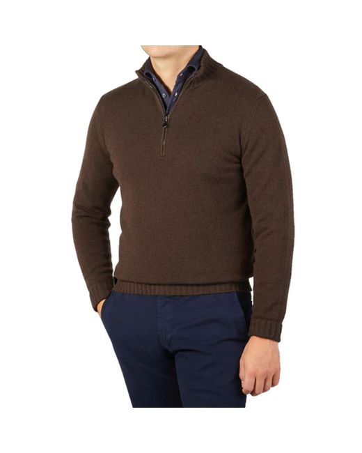 FILIPPO DE LAURENTIIS Chocolate Brown Wool & Cashmere 1/4 Zip Neck Sweater Mz3mlwc7r 290 for men