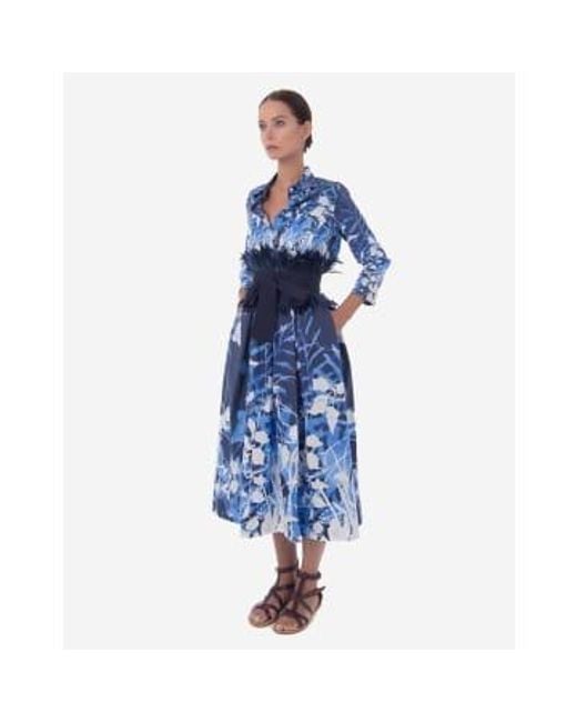 Sara Roka Blue Elenat Abstract Floral Midi Dress With Belt Col: 190 /wh 8