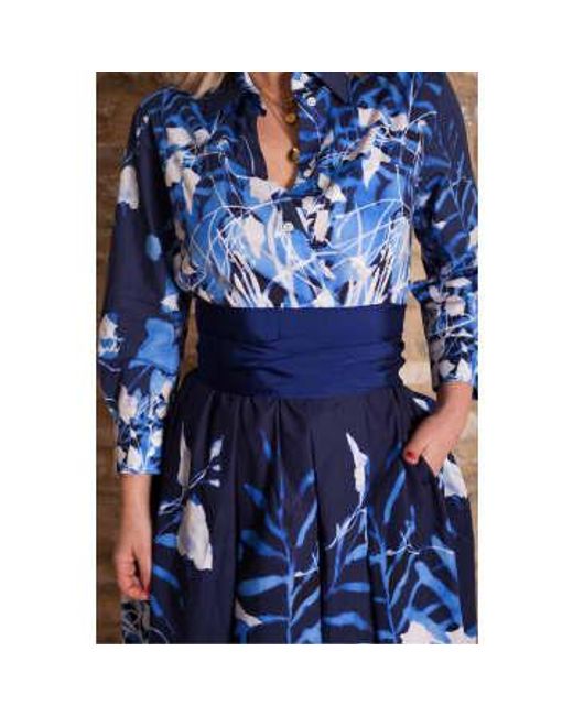 Robe elenat en feuillage bleu Sara Roka en coloris Blue