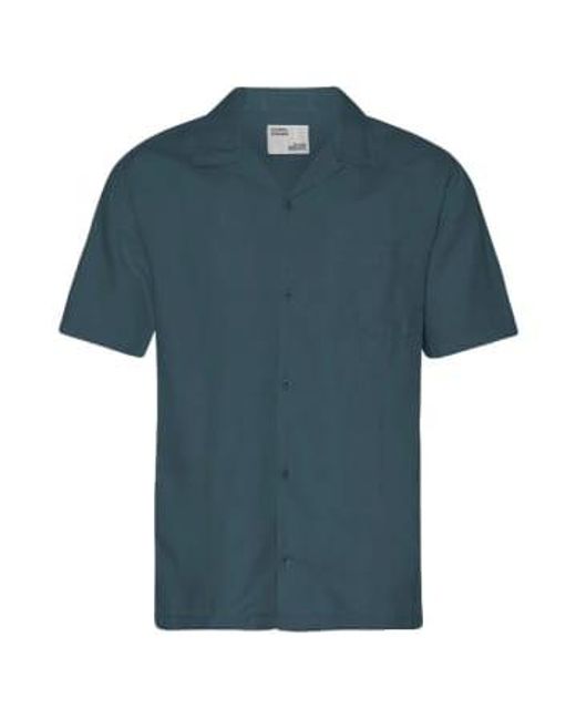 COLORFUL STANDARD Short Sleeve Linen Shirt Blue for men