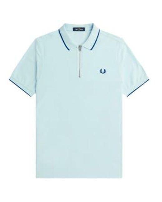 Fred Perry Blue Zip Polo Shirt L Ice for men