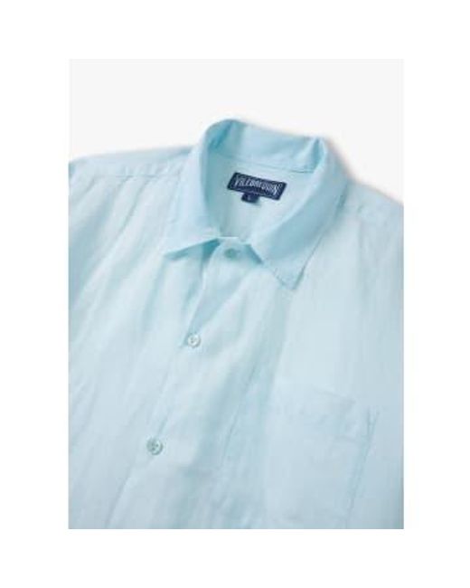 Mens Charli Bowling Linen Shirt In Thalassa di Vilebrequin in Blue da Uomo
