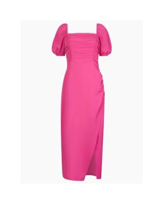French Connection Pink Wild Rosa Afina Verona Ruched Midi Dress S