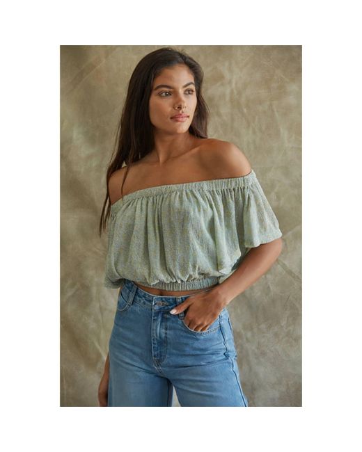 Sage Off The Shoulder Gypsy Top in Green | Lyst