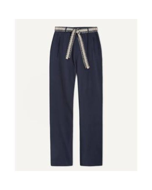 Yerse Blue Cotton Jersey Trousers- Navy Xs