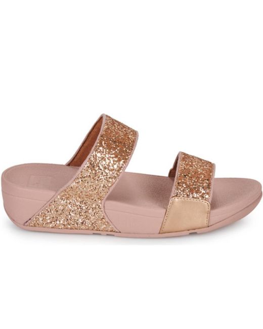 Fitflop Pink Rose Gold Lulu Glitter Slide Sandals