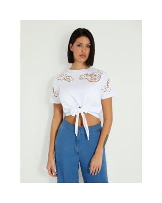 Guess White Ajour Lace Detail Tee