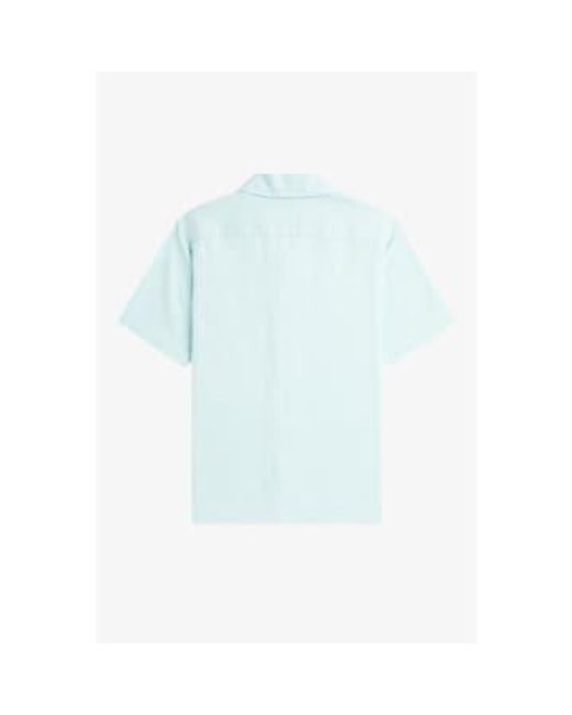 Fred Perry Blue Pique Texture Revere Collar Shirt Light Ice Medium for men