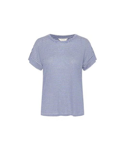 Part Two Blue Emelie Striped Linen T-shirt Deep Ultramarine
