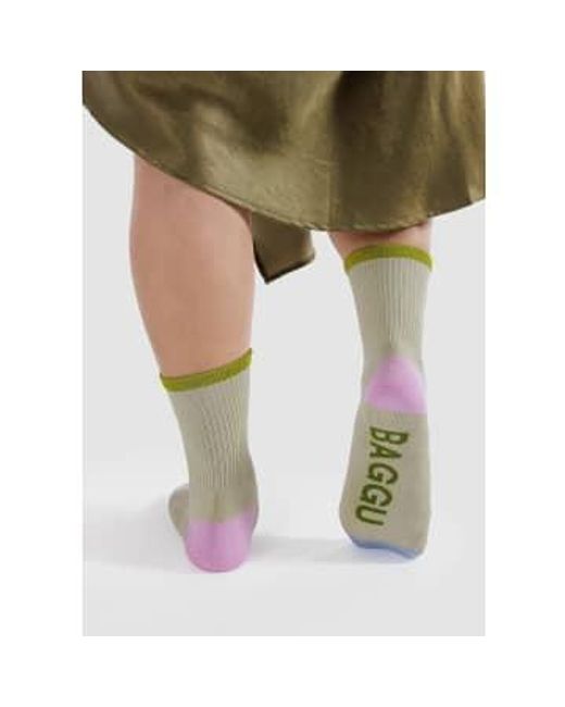 Ribbed Socks Stone Mix di Baggu in Green