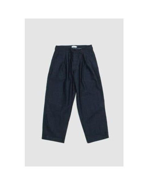 Still By Hand Blue 10oz Box Pleat Pants Navy for men
