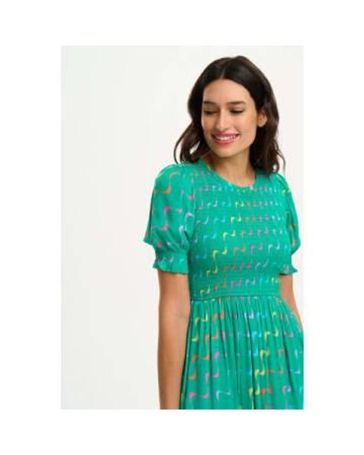 Sugarhill Green Rosita Midi Shirred Dress Undulating Waves 8