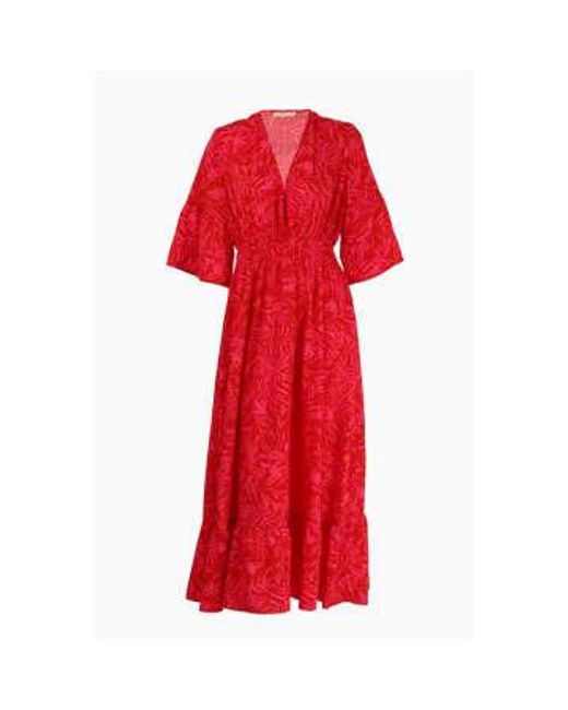 Miss Shorthair LTD Red Tropical Leaf Print Maxi Dress Large 16-18