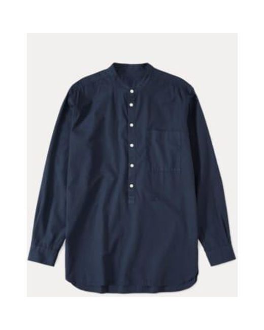 Closed Blue Tunic Shirt Magnifier Collar Cotton Dark Night M for men