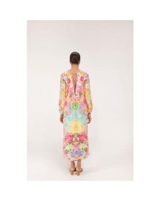 Inoa White Marigold Siena V Neck Midi Dress Col: Bright Multi L