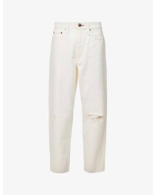 Rag & Bone White Alissa High Rise Barrel Leg Jeans With Holes