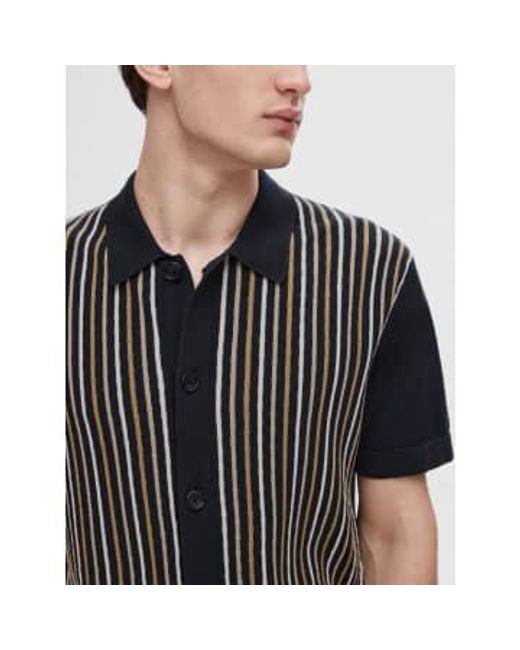 SELECTED Black Mattis Ss Knit Structure Cardigan Polo S for men