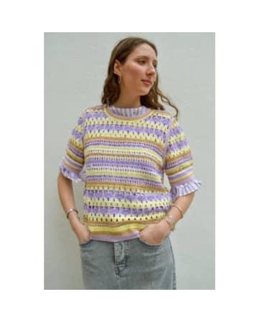 Yerse Gray Multicolour Crochet Sweater S