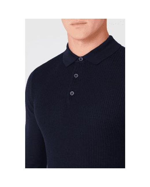 Navy Merino Wool Blend Long Sleeve Knitted Polo Shirt di Remus Uomo in Blue da Uomo