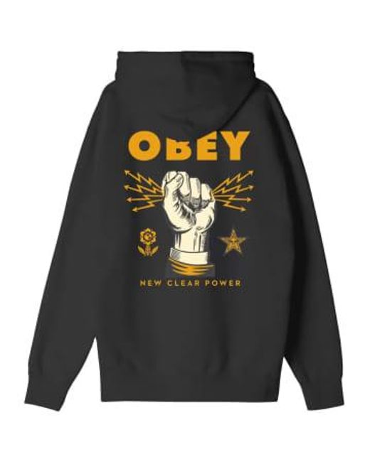 Obey Gray New Power Hooded Sweat Black S for men