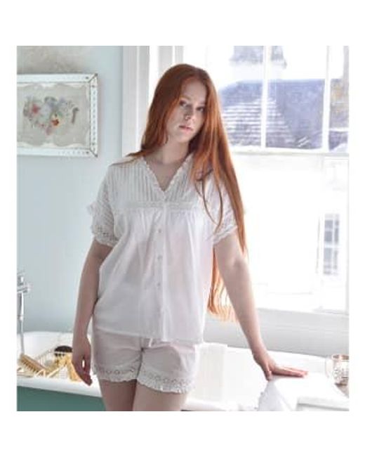 Ladies Cotton Short Pyjama Set Anna di Powell Craft in White