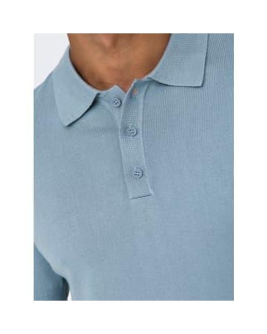 Only & Sons Blue Only And Sons Knitted S/s Polo Sky for men