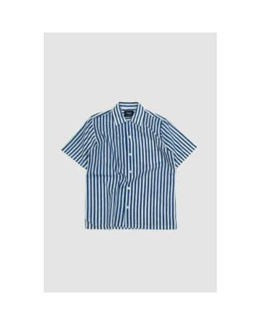 Ss block estampado campo collar camisa stripe Drake's de hombre de color Blue