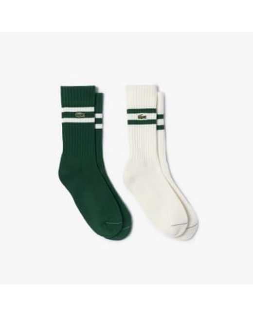 Ver / blanco calcetines unisex de punto acanalado de rayas a contraste Lacoste de color Green