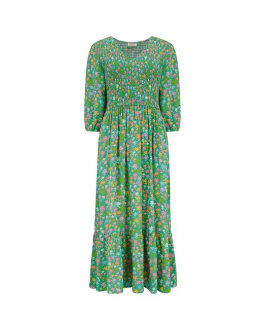 Sugarhill Brighton Magdalene Midi Shirred V-neck Dress in Green | Lyst