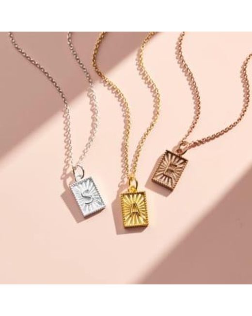 Posh Totty Designs Metallic Gold Plated Sunbeam Rectangle Initial Charm Necklace Sterling Silver Plated