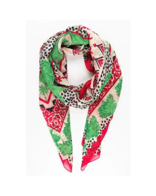 MSH Green Desert Camel And Palm Tree Print Bordered Cotton Scarf