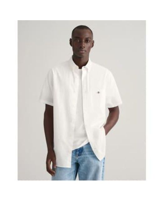 Regular Fit Cotton Linen Short Sleeve Shirt di Gant in Gray da Uomo