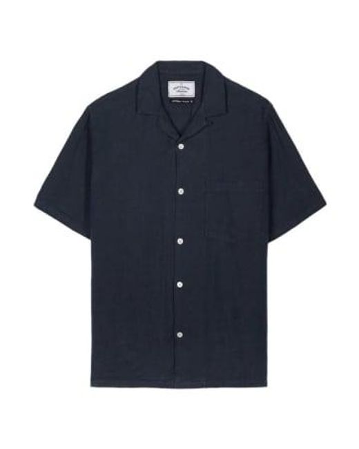 Portuguese Flannel Blue Linen Camp Collar Shirt for men