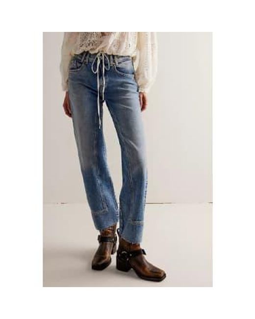 Free People Blue We The Risk Taker Mid-rise Jeans Tra 25