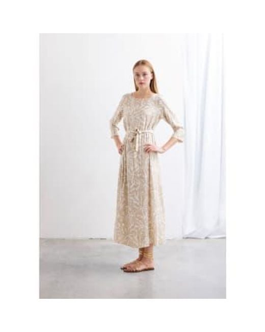 Whyci White Floral Print Midi Dress With Belt 2052 Beige 14