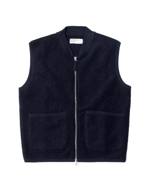 Universal Works Blue Zip Wool Waistcoat Black for men