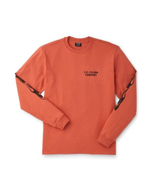 Filson Orange Smokey Bear Long Sleeve T Shirt Flame Red for men